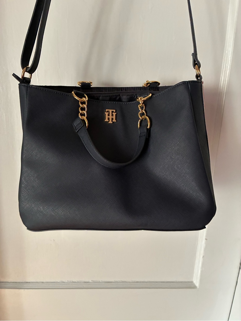 Tommy Hilfiger Navy Saffiano Tote Crossbody Bag Gold Hardware